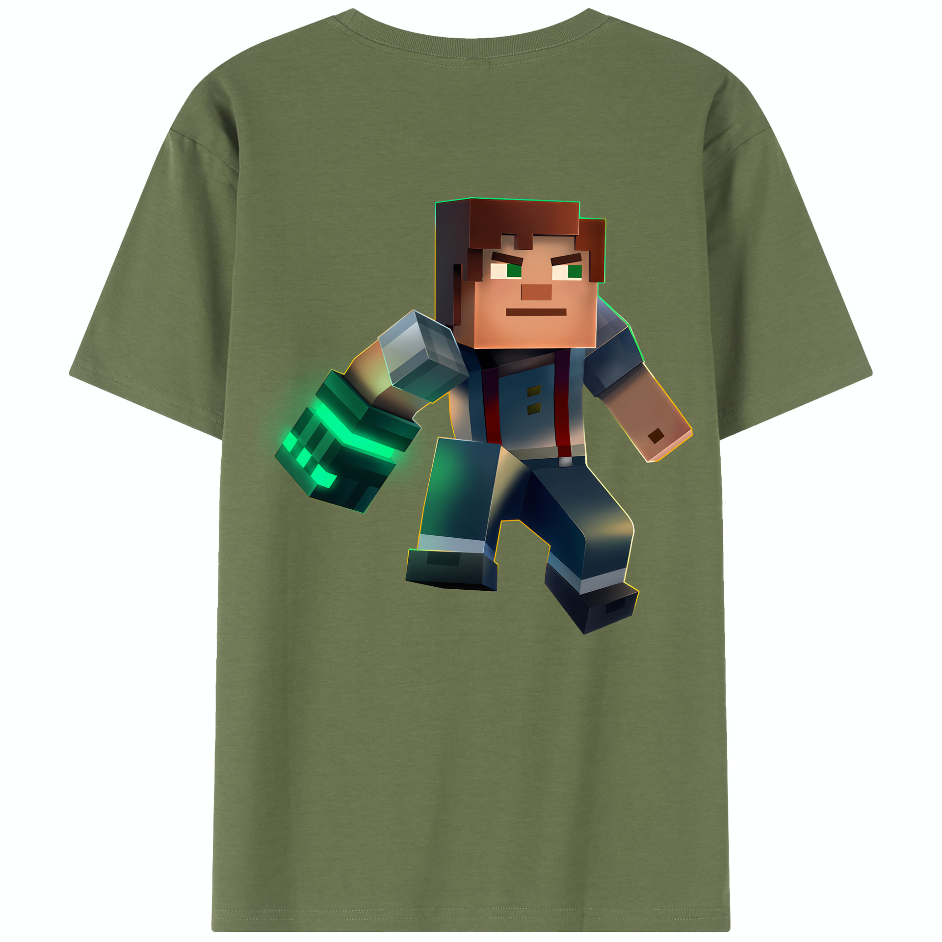 （画像用） マインクラフト ブロックの世界 Minecraft MC Block world 綿100％半袖Tシャツ（背面プリント）